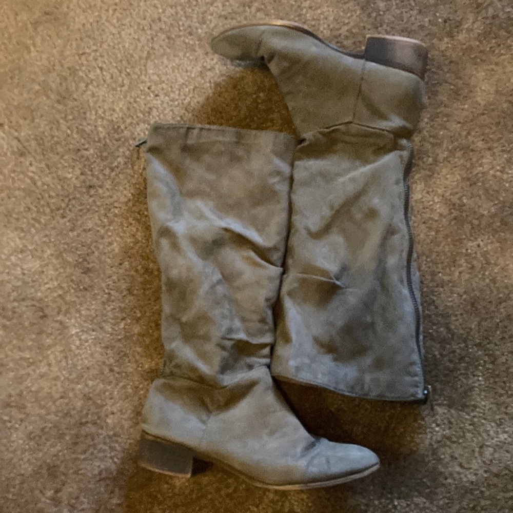 Grayish brown suede boots
